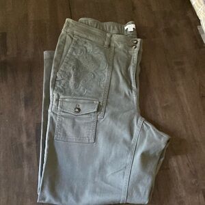 J.Jill army green pants with embroidered detailing size 14